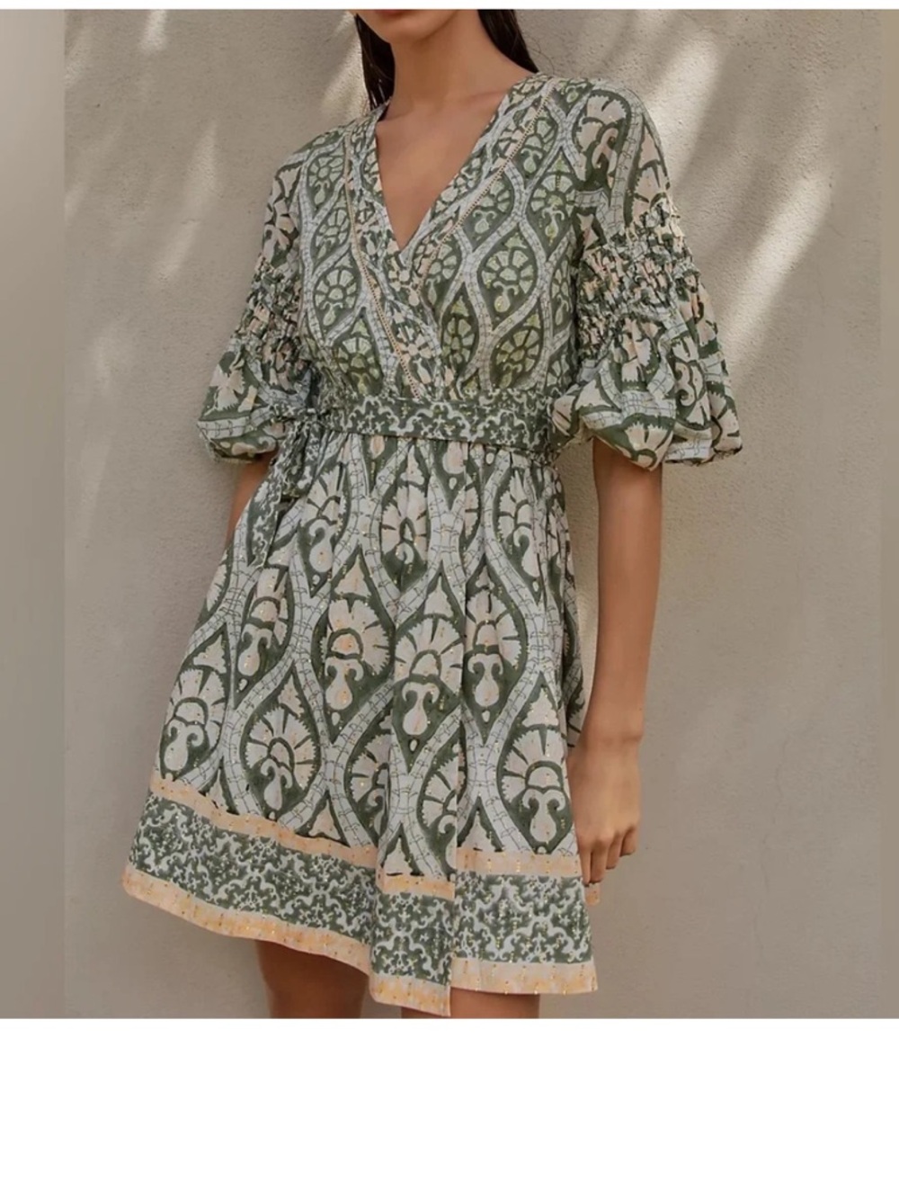Ash & Eden green metallic mini wrap dress